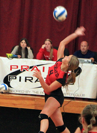 Lexi Schumacher goes up for one of her 24 kills against Logos.