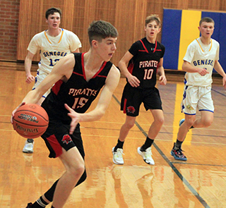 Bennie Elven with the ball at Genesee. Also shown is Phil Schwartz.