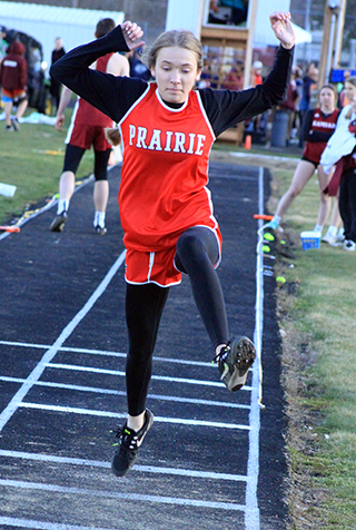 Avery Riener won the triple jump at the Kamiah meet last Tuesday, April 4. It was her first time competing in the event.