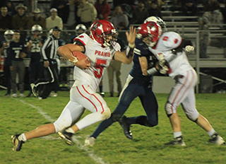 Levi Gehring blocks for Trenton Lorentz who broke loose for a long touchdown on this play.