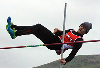 Cole Duclos in the pole vault where he tied a school record that dates back to 1971.