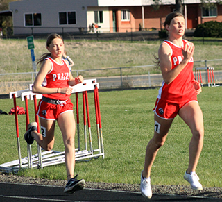 Aubree Geis and Sydney Shears in the 800 where they finished 2nd and 1st respectively.