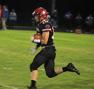 On a fourth down play in their own end, Levi McElroy scrambled and found Chris Schumacher open for what became a 70 yard tourchdown pass.